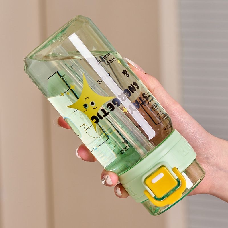 2026 Summer New portable straw water cup, high appearance level plastic water bottle, simple cartoon travel cup for students, other 500ML pic 13