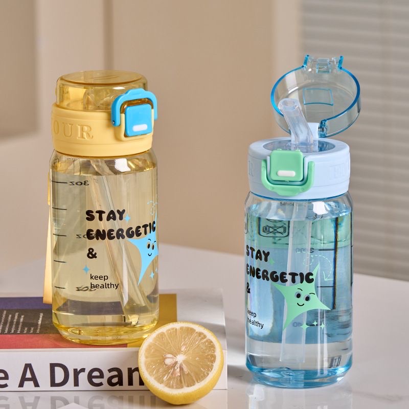 2026 Summer New portable straw water cup, high appearance level plastic water bottle, simple cartoon travel cup for students, other 500ML Specification image