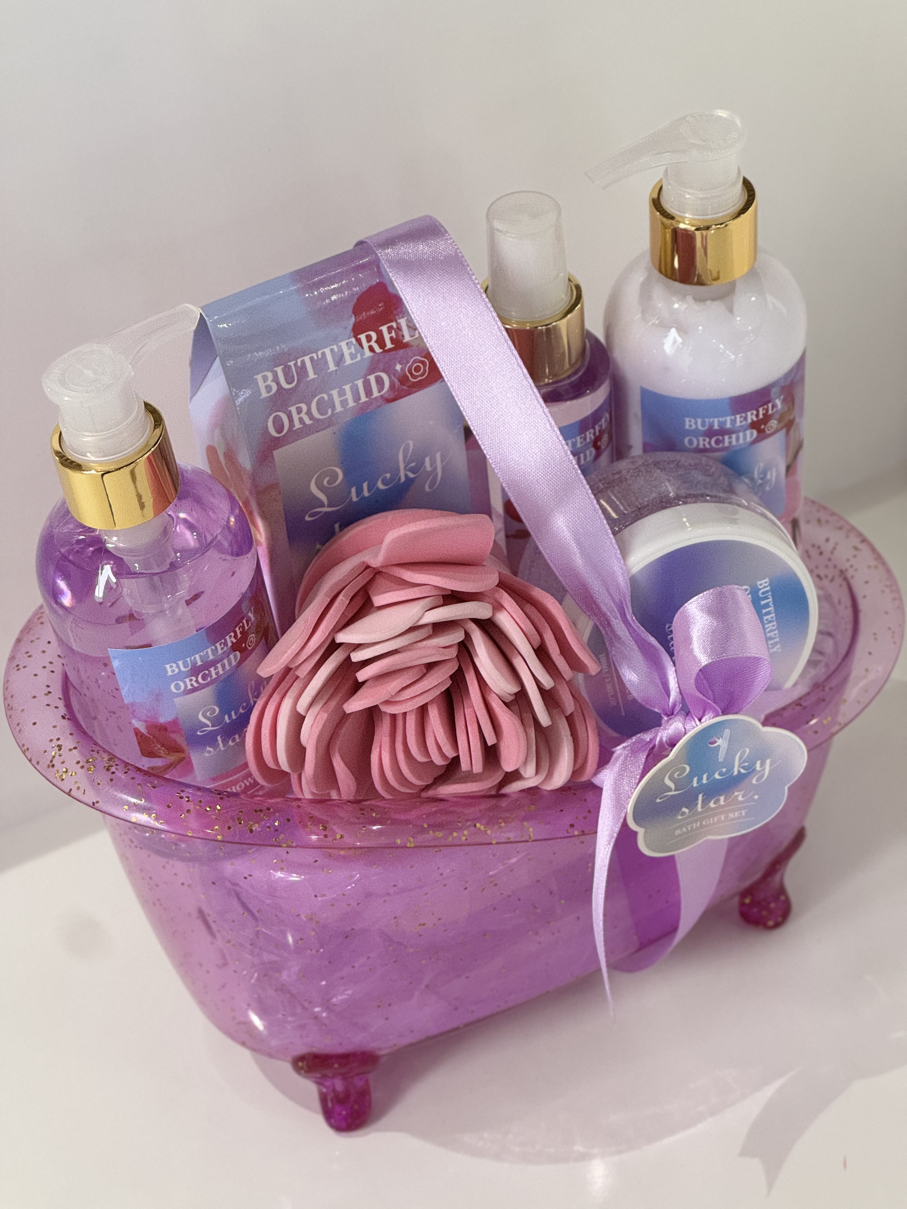 Best-selling cross-border foreign trade body care gift set: body wash, body lotion, bath salt, bath ball, scrub, essence, body care set, high-end purple bathtub, great gift for Mother's Day and Women's Day details Picture