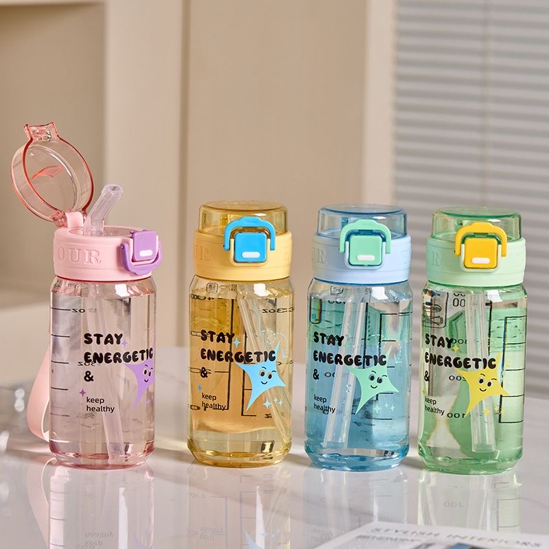 2026 Summer New portable straw water cup, high appearance level plastic water bottle, simple cartoon travel cup for students, other 500ML pic 1