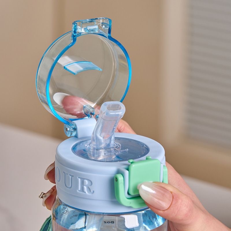 2026 Summer New portable straw water cup, high appearance level plastic water bottle, simple cartoon travel cup for students, other 500ML pic 12