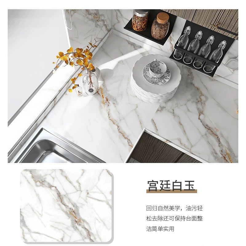 Kitchen stickers, waterproof, oil-proof, heat-resistant wall stickers, furniture and dining table renovation wallpaper, self-adhesive imitation marble wall panels, PCV self-adhesive kitchen fume stickers detail image 4