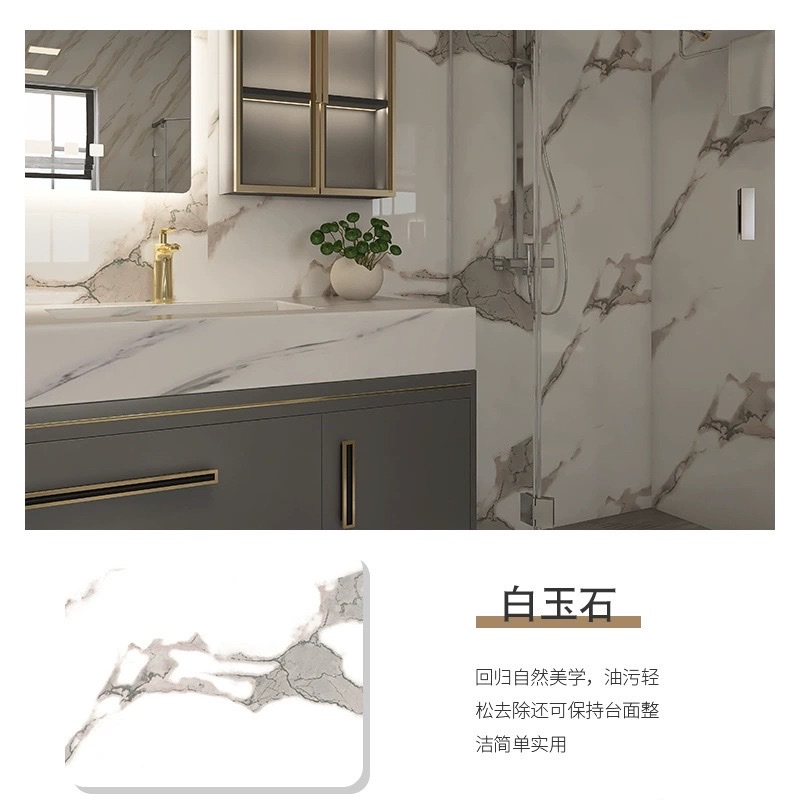 Kitchen stickers, waterproof, oil-proof, heat-resistant wall stickers, furniture and dining table renovation wallpaper, self-adhesive imitation marble wall panels, PCV self-adhesive kitchen fume stickers detail image 11
