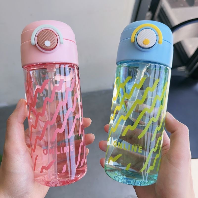 Women's simple and compact water cup, men's anti-drop portable student straw cup, high-temperature resistant drinking cup, plastic portable cup details Picture