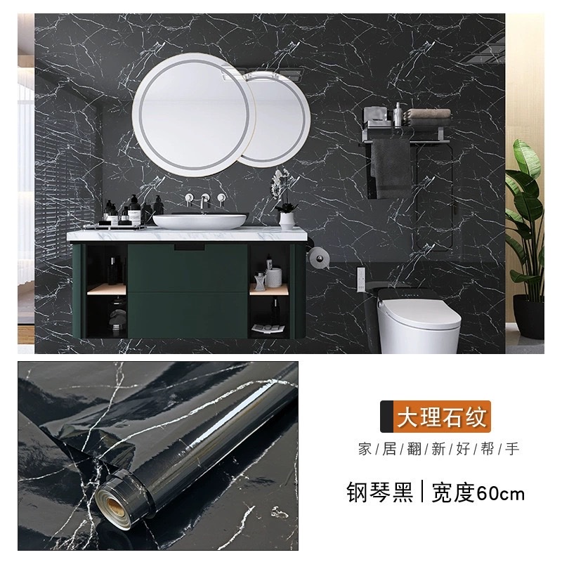 Kitchen stickers, waterproof, oil-proof, heat-resistant wall stickers, furniture and dining table renovation wallpaper, self-adhesive imitation marble wall panels, PCV self-adhesive kitchen fume stickers detail image 2