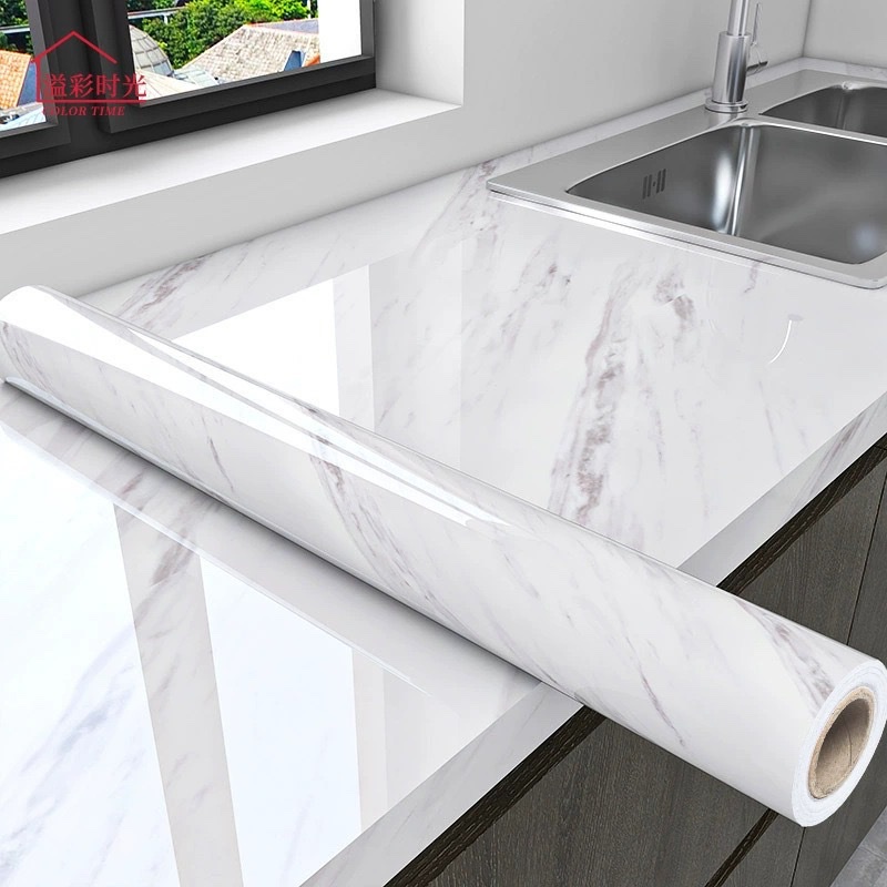 Kitchen stickers, waterproof, oil-proof, heat-resistant wall stickers, furniture and dining table renovation wallpaper, self-adhesive imitation marble wall panels, PCV self-adhesive kitchen fume stickers details Picture
