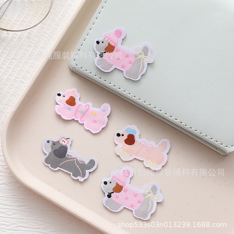 可爱粉色腊肠狗布贴韩系百搭包包装饰大肠圈布标卡通娃衣小狗标签 布贴产品图