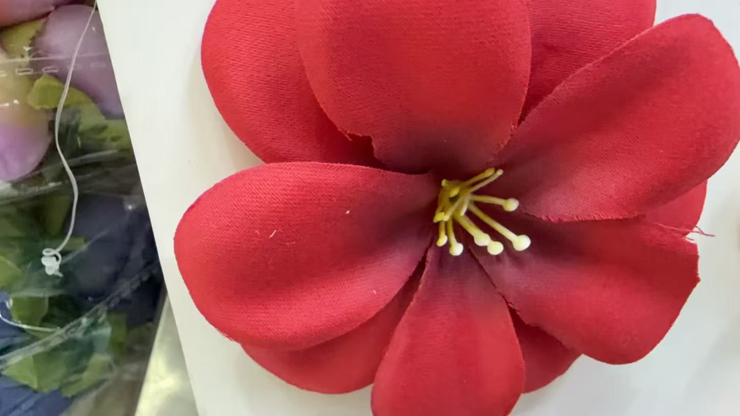 仿真花双色花环小朵渐变红黑黄芯泰国毛布婚庆批发