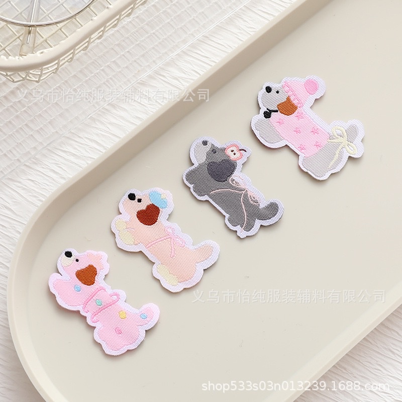 可爱粉色腊肠狗布贴韩系百搭包包装饰大肠圈布标卡通娃衣小狗标签 布贴详情图2