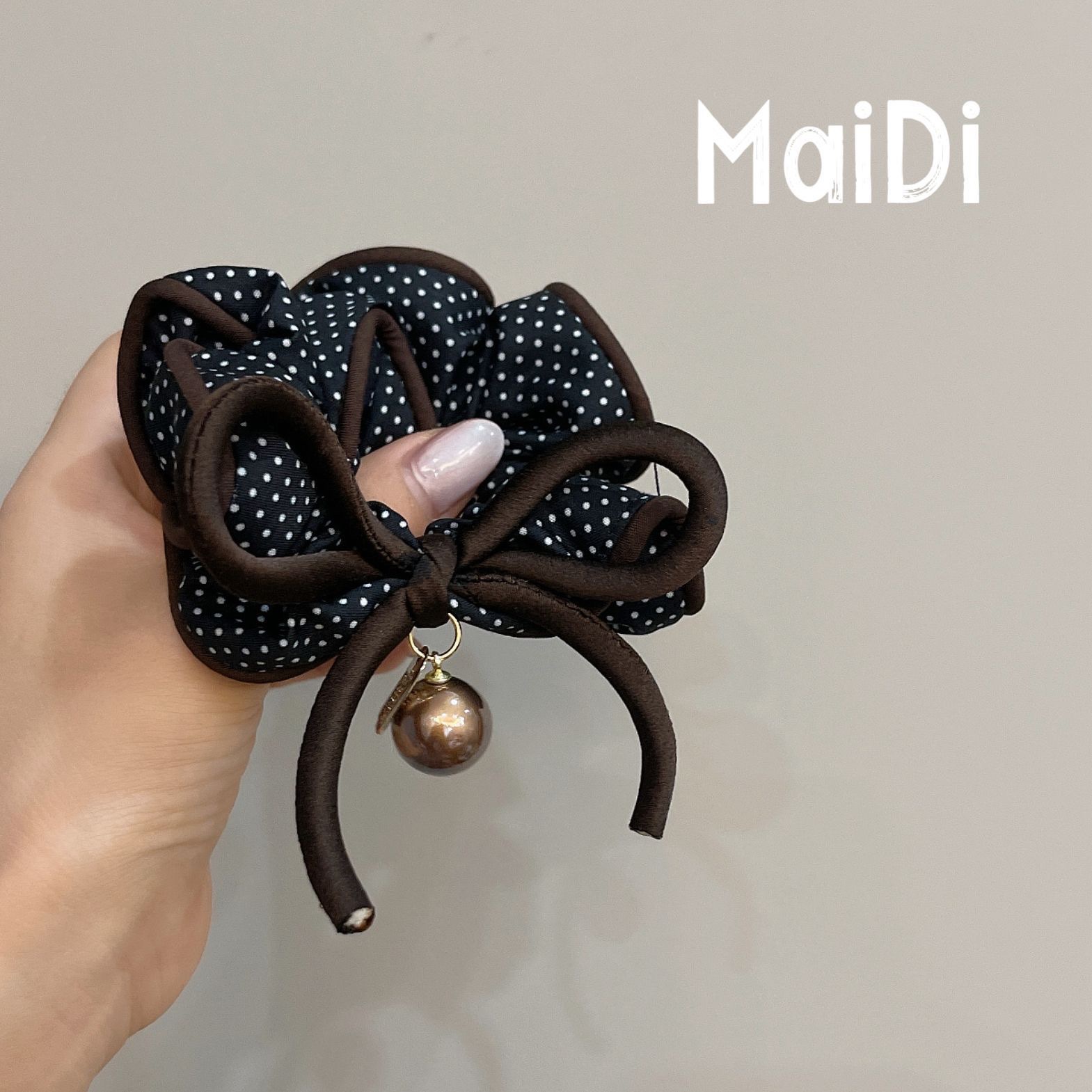 韩式新款波点温柔气质蝴蝶结美拉德色包边大肠发圈甜美舒适发圈 详情图1