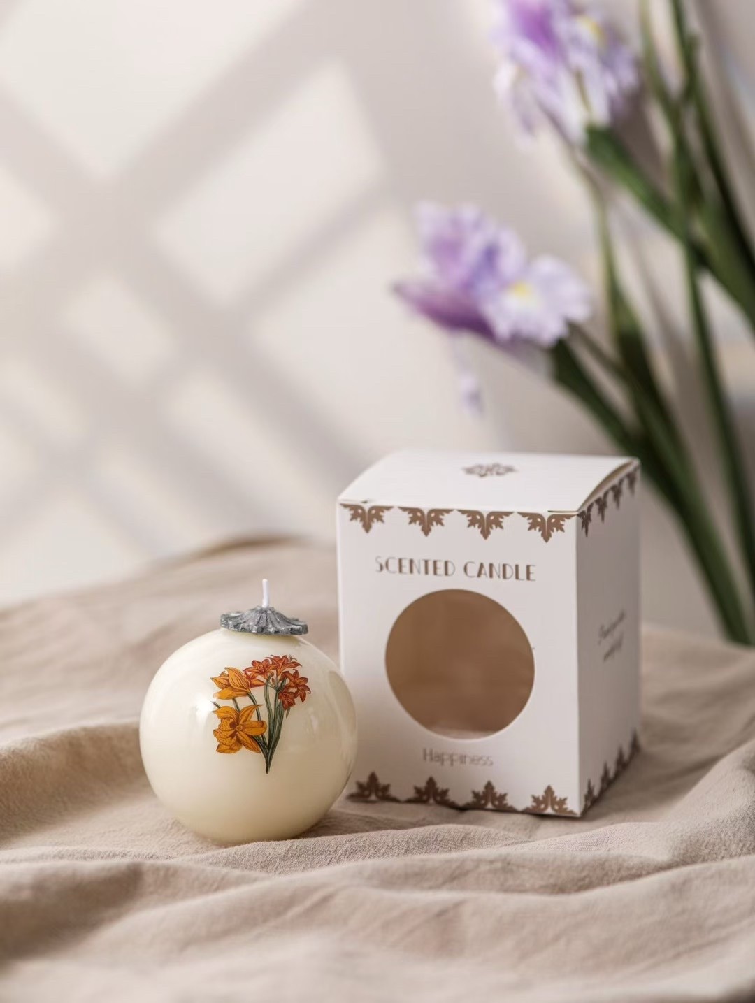 复古贴花圆形香薰蜡烛摆件装饰生日节日礼物细节图