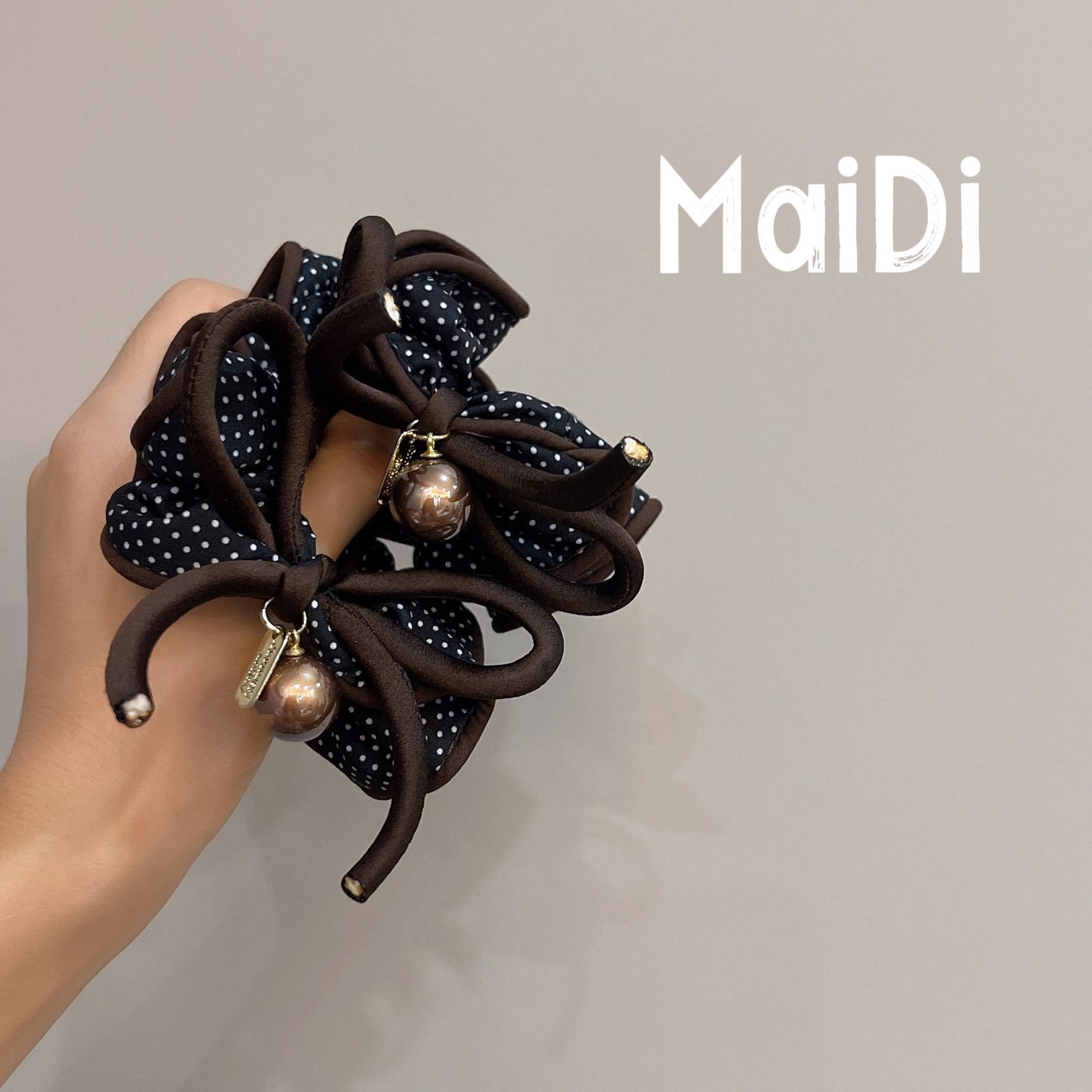 韩式新款波点温柔气质蝴蝶结美拉德色包边大肠发圈甜美舒适发圈 详情图2