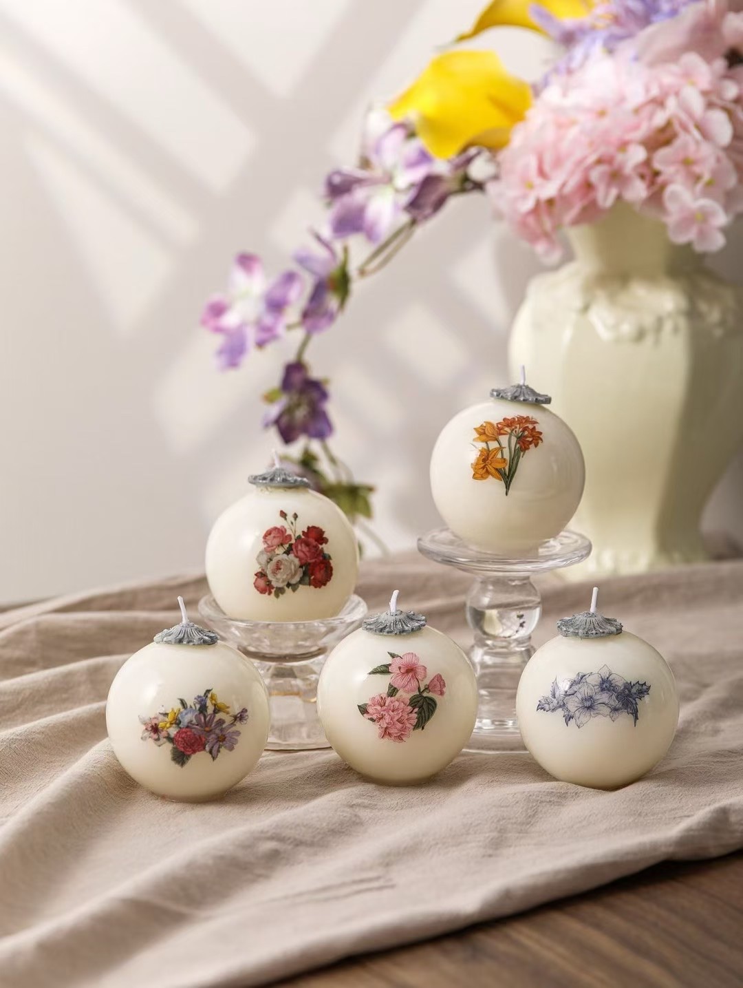 复古贴花圆形香薰蜡烛摆件装饰生日节日礼物