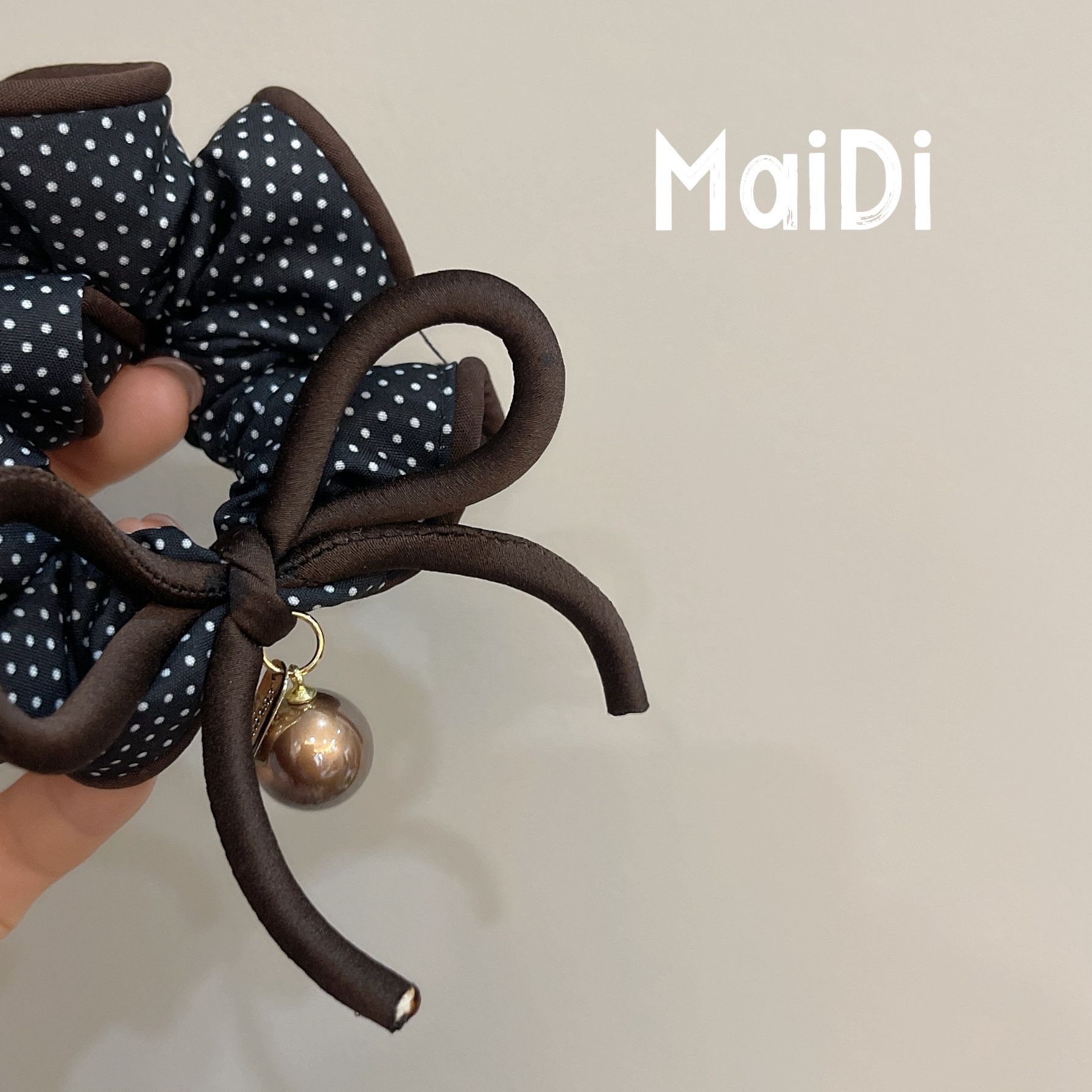 韩式新款波点温柔气质蝴蝶结美拉德色包边大肠发圈甜美舒适发圈 详情图4