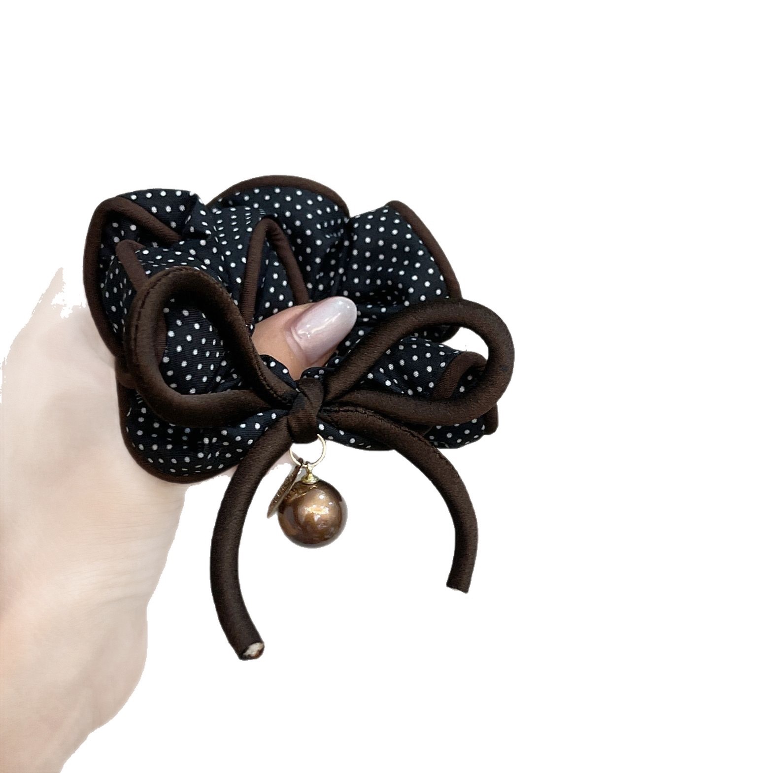 韩式新款波点温柔气质蝴蝶结美拉德色包边大肠发圈甜美舒适发圈 详情图5