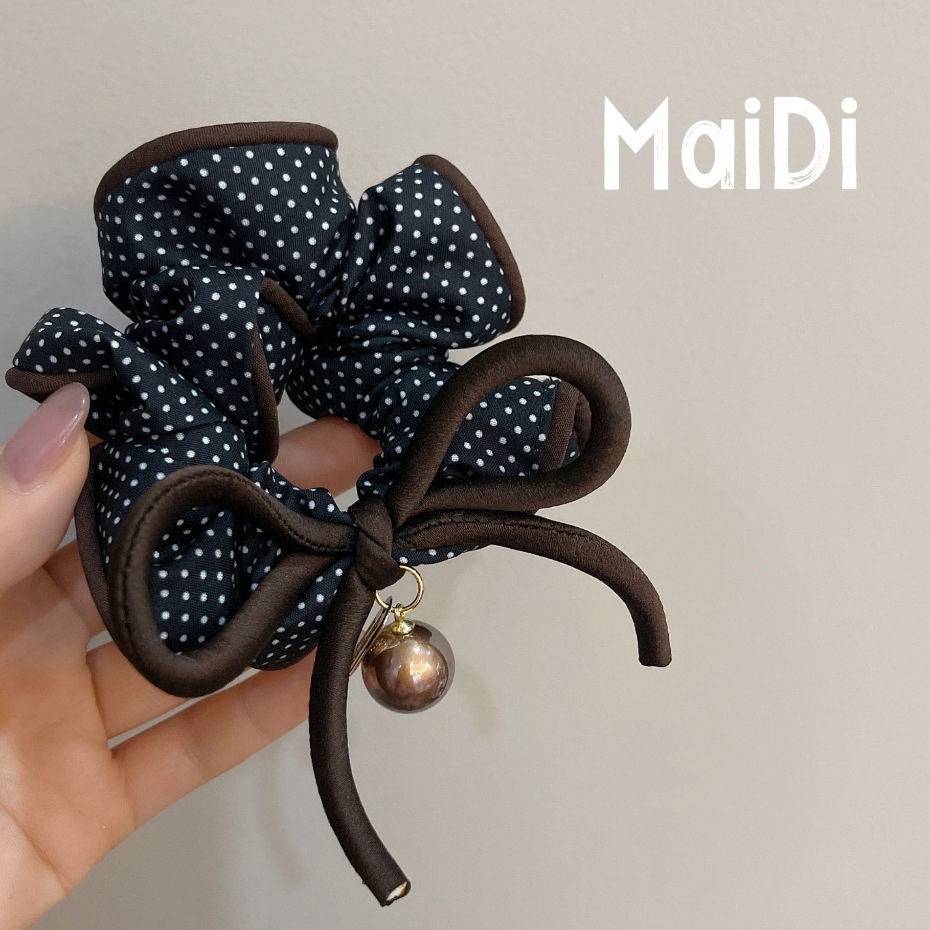 韩式新款波点温柔气质蝴蝶结美拉德色包边大肠发圈甜美舒适发圈 详情图3