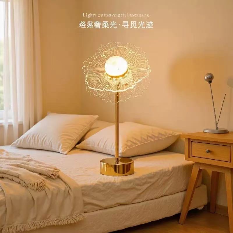 Light luxury and simple acrylic table lamp, ins creative sunflower gift, ambient light, popular girl's bedroom table lamp