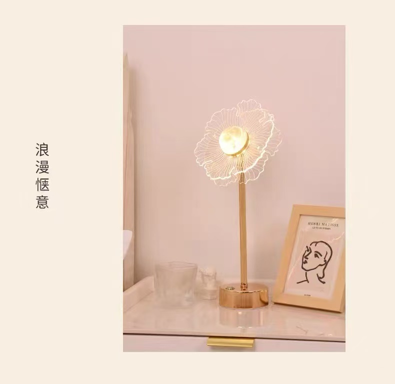 轻奢简约亚克力台灯ins创意太阳花礼品氛围灯网红少女房卧室桌灯详情图7