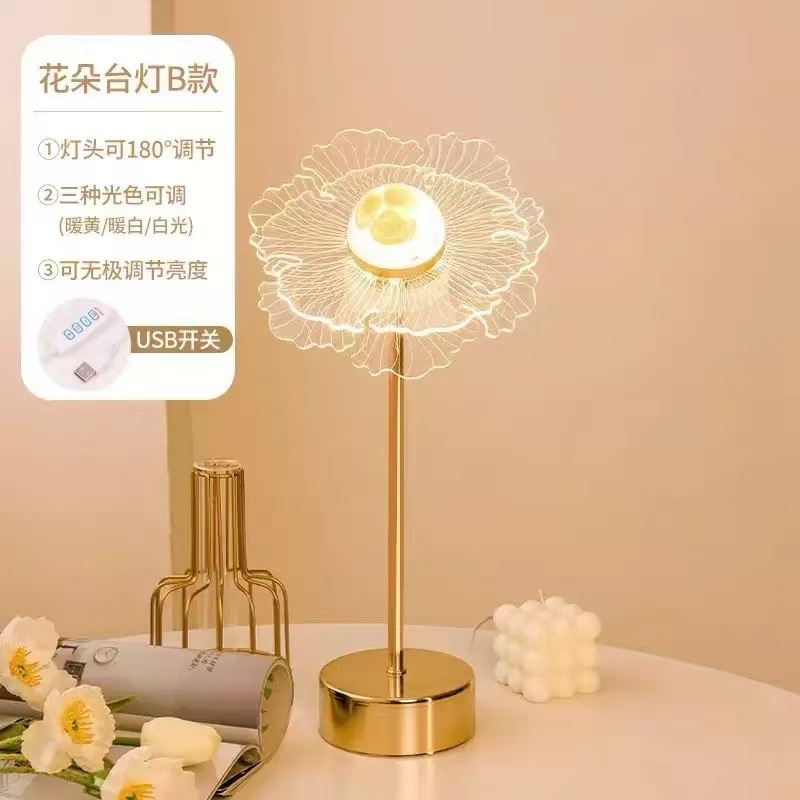 Light luxury and simple acrylic table lamp, ins creative sunflower gift, ambient light, popular girl's bedroom table lamp Application Scenario