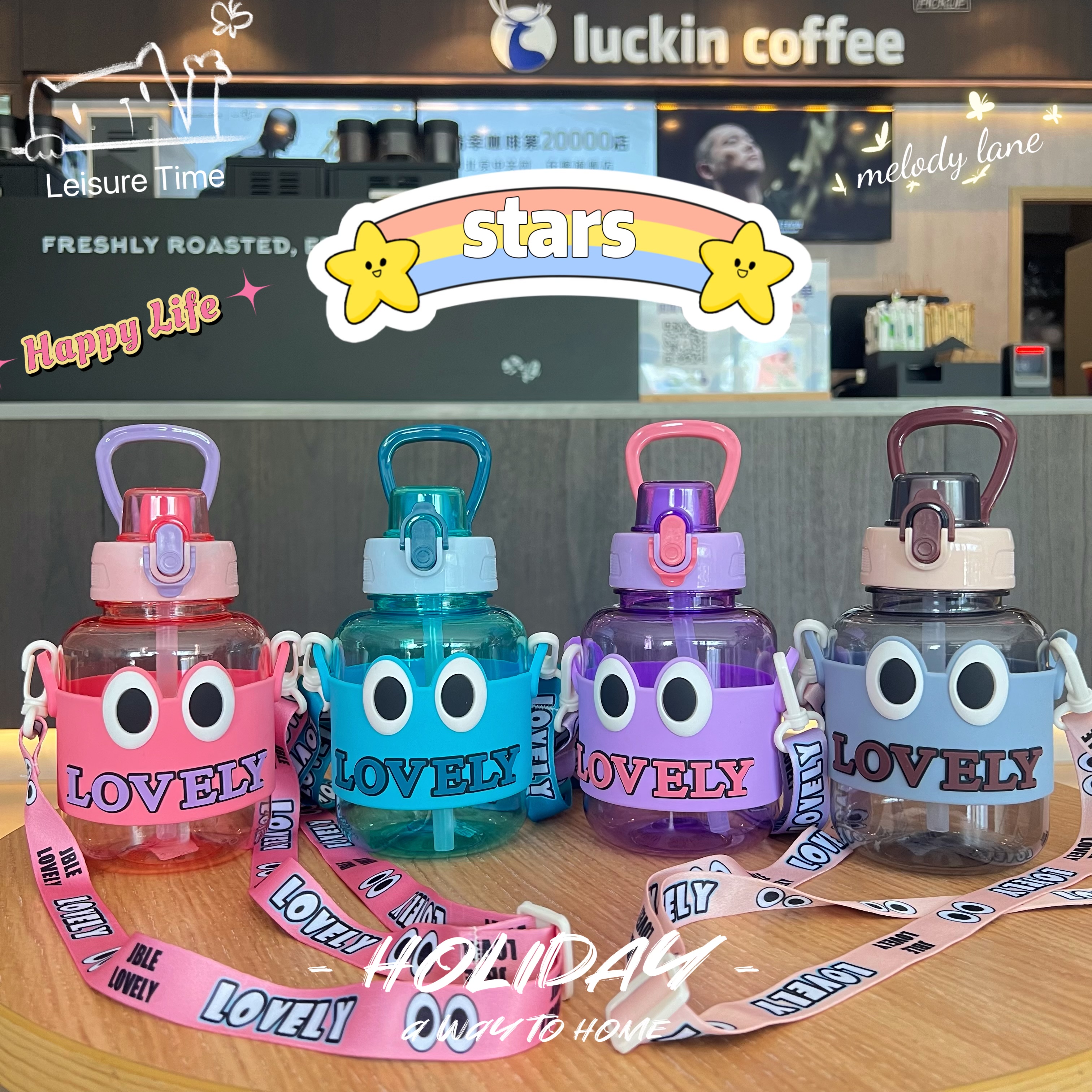 Hot-selling tonnage cups, cute straw cups, sports water bottles, outdoor water cups, large-capacity portable, leak-proof design thumbnail