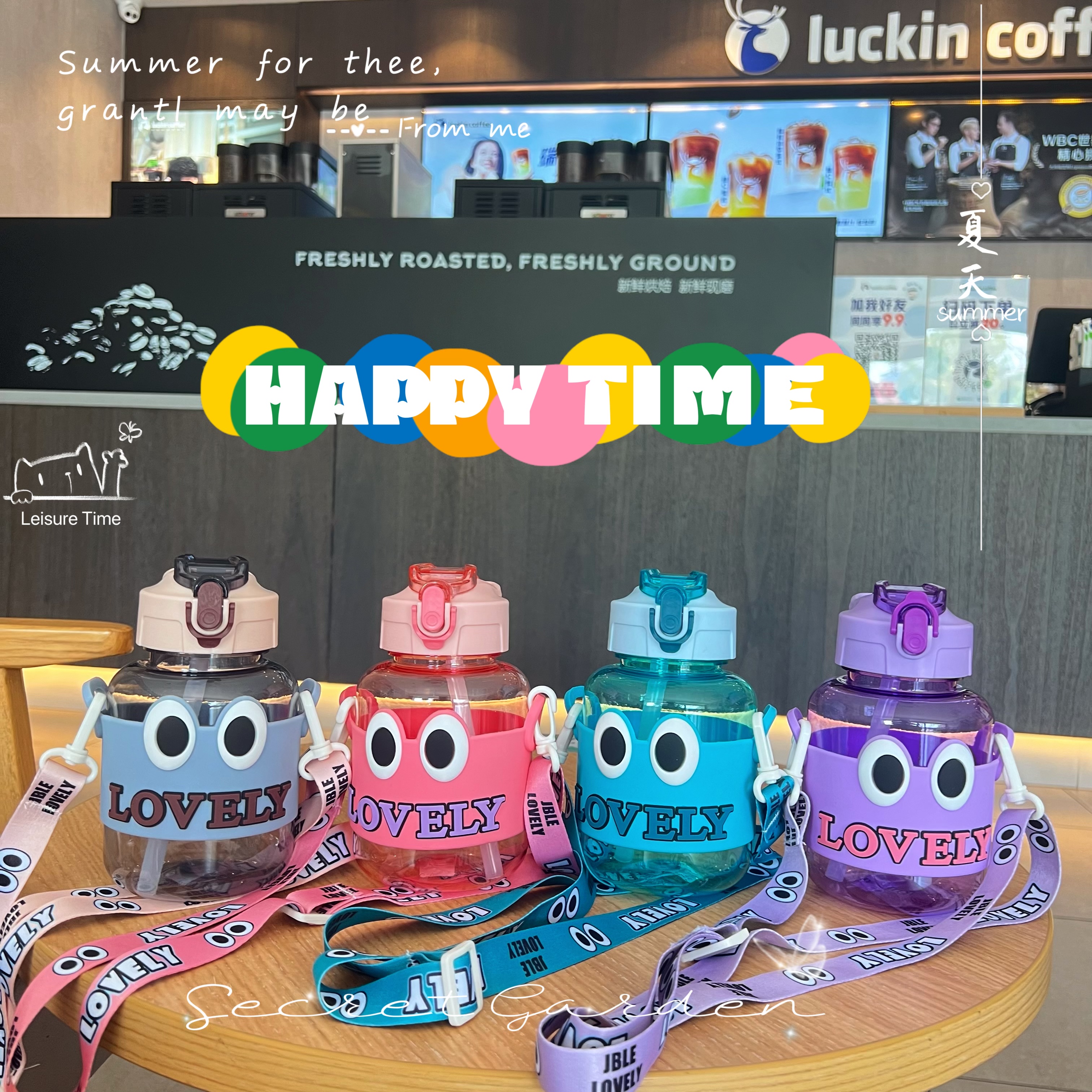 Hot-selling tonnage cups, cute straw cups, sports water bottles, outdoor water cups, large-capacity portable, leak-proof design Item Picture