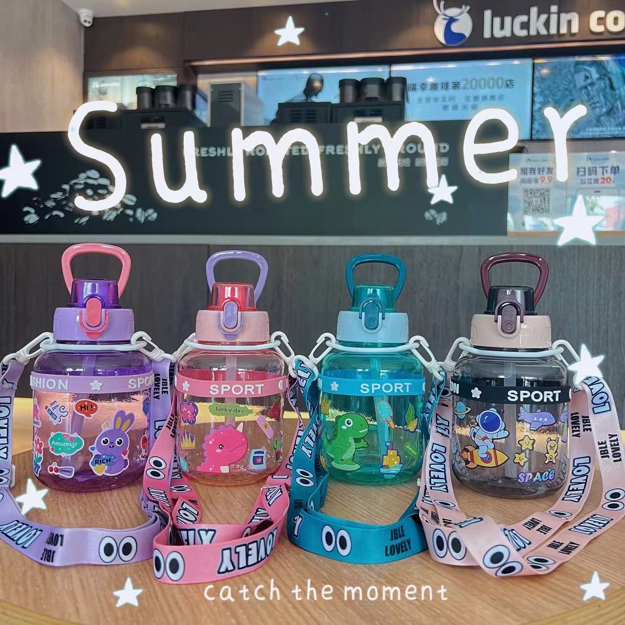 Hot-selling tonnage cups, cute straw cups, sports water bottles, outdoor water cups, large-capacity portable, leak-proof design Specification drawing