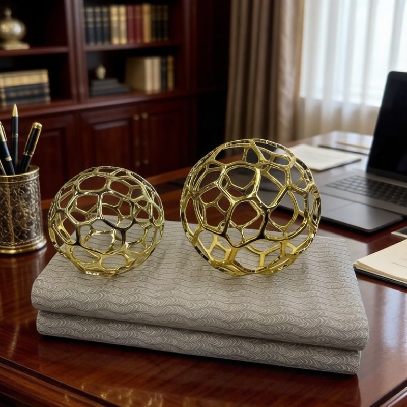 Mengshi Toys Golden hollowed-out spherical decorative items, Vietnamese natural agarwood Museum art accessories, crystal balls, fridge magnets Item Picture