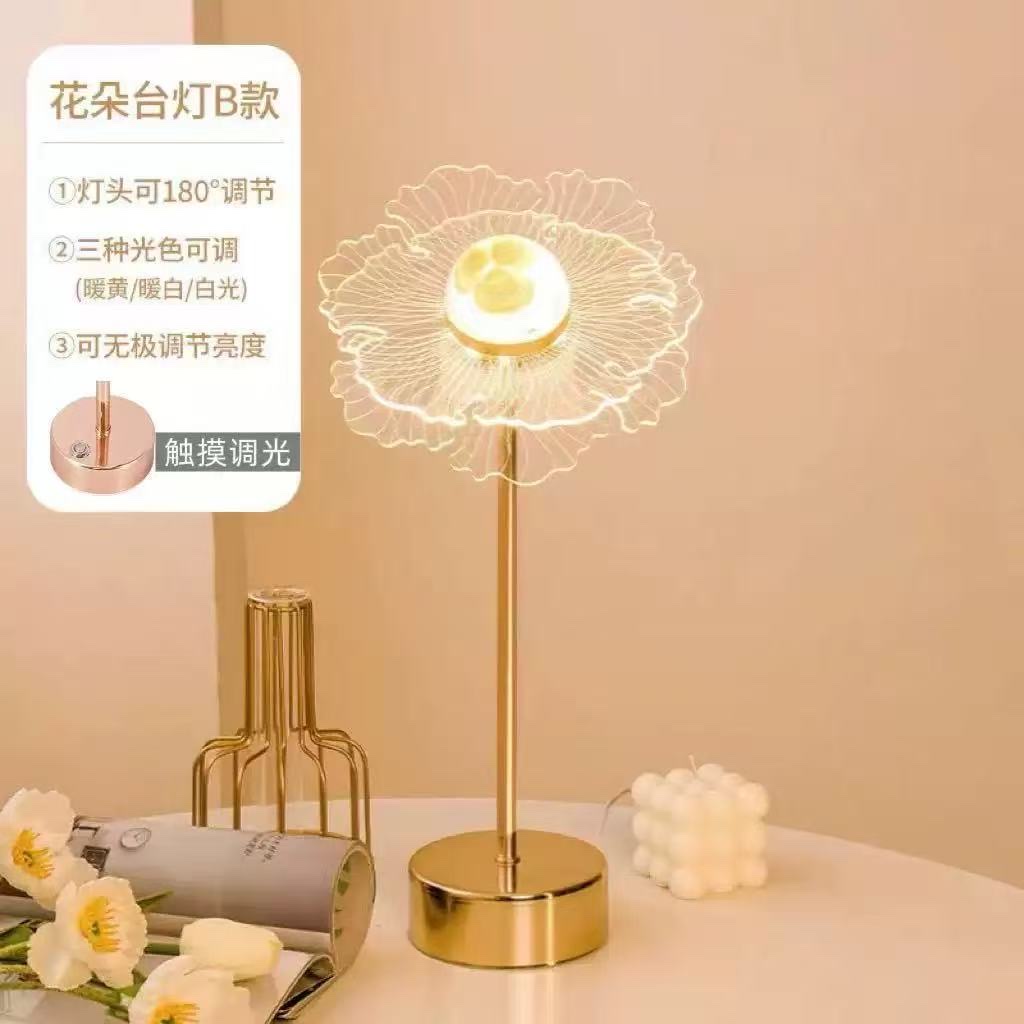 Light luxury and simple acrylic table lamp, ins creative sunflower gift, ambient light, popular girl's bedroom table lamp Item Picture