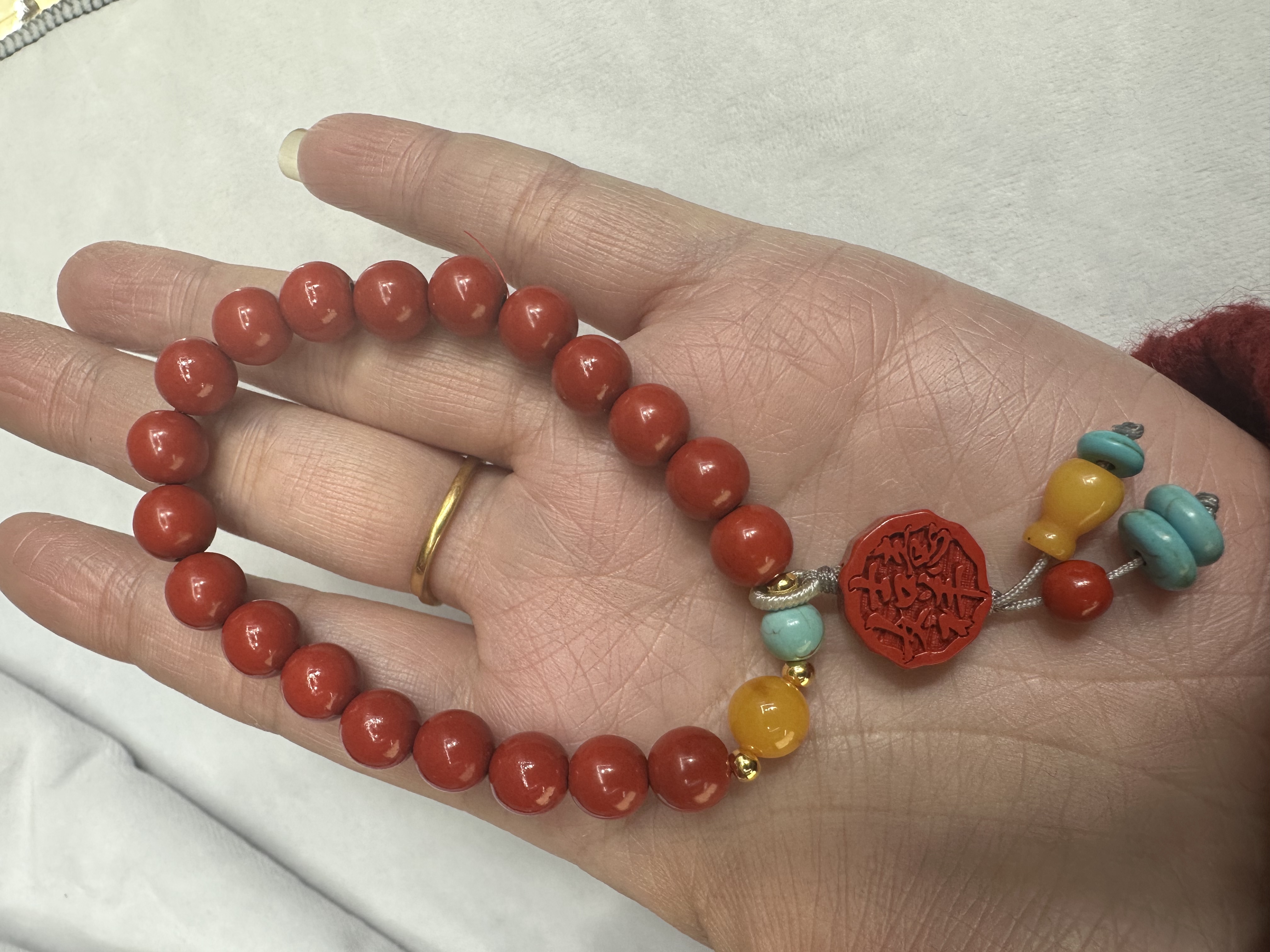 Chinese-style cinnabar bracelet pendant, light luxury and niche cinnabar jewelry Item Picture