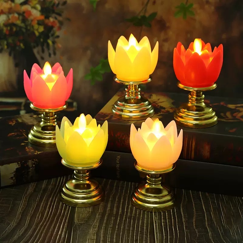 LED电子蜡烛莲花灯佛供灯仿真摇摆长明灯寺庙电子酥油灯烛台摆件