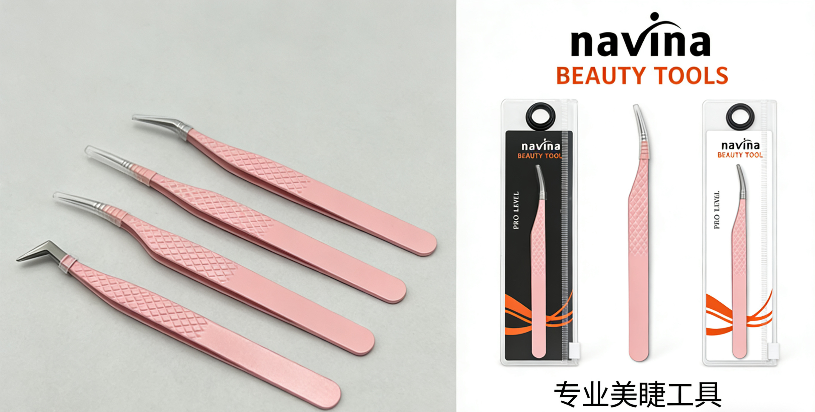 navina Yaweiya mesh fiber tweezers, stainless steel high-precision flower clips, eyelash extensions, anti-slip mesh pink tweezers, Cross-border fiberclip detail image 5