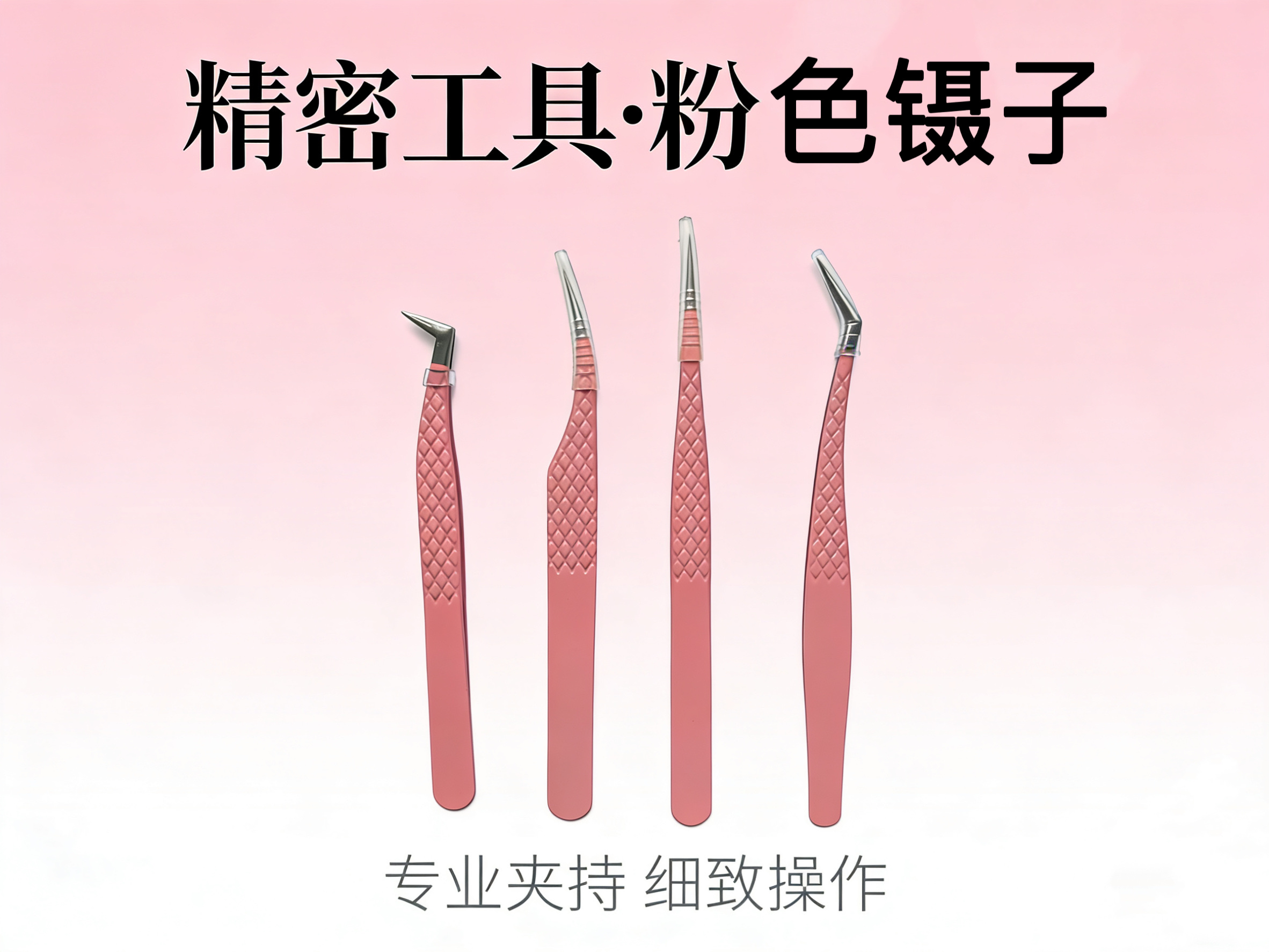 navina雅维雅网纹纤维镊不锈钢高精密开花夹美睫师睫毛镊子防滑网格粉色镊跨境fiberclip