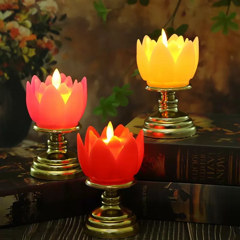 LED电子蜡烛莲花灯佛供灯仿真摇摆长明灯寺庙电子酥油灯烛台摆件产品图