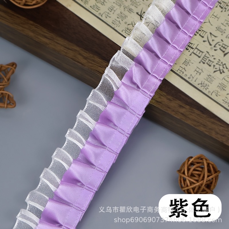 双层4cm褶皱涤纶雪纺边辅料袖口手工diy蕾丝花边爱心透明扇子材料花边详情6