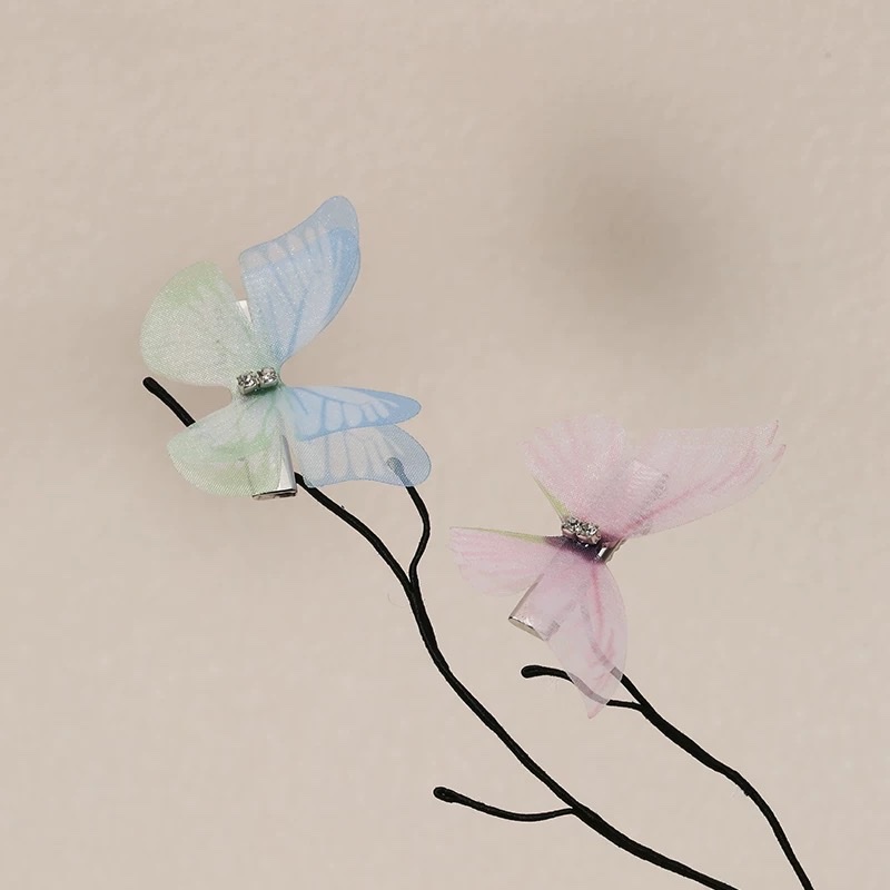 Chiffon butterfly ancient style fairy girl gradient double-layer silk gauze small butterfly hair clip Hanfu headwear high-end side clip Item Picture