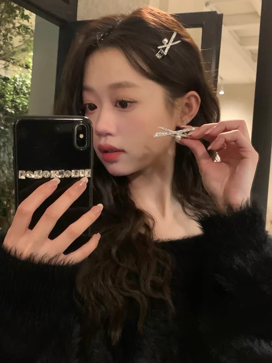 闪闪水钻珍珠刘海夹交叉金属发卡边夹鸭嘴夹碎发夹子少女发饰头饰