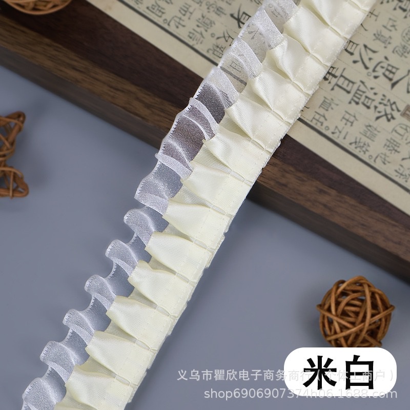 双层4cm褶皱涤纶雪纺边辅料袖口手工diy蕾丝花边爱心透明扇子材料花边详情4