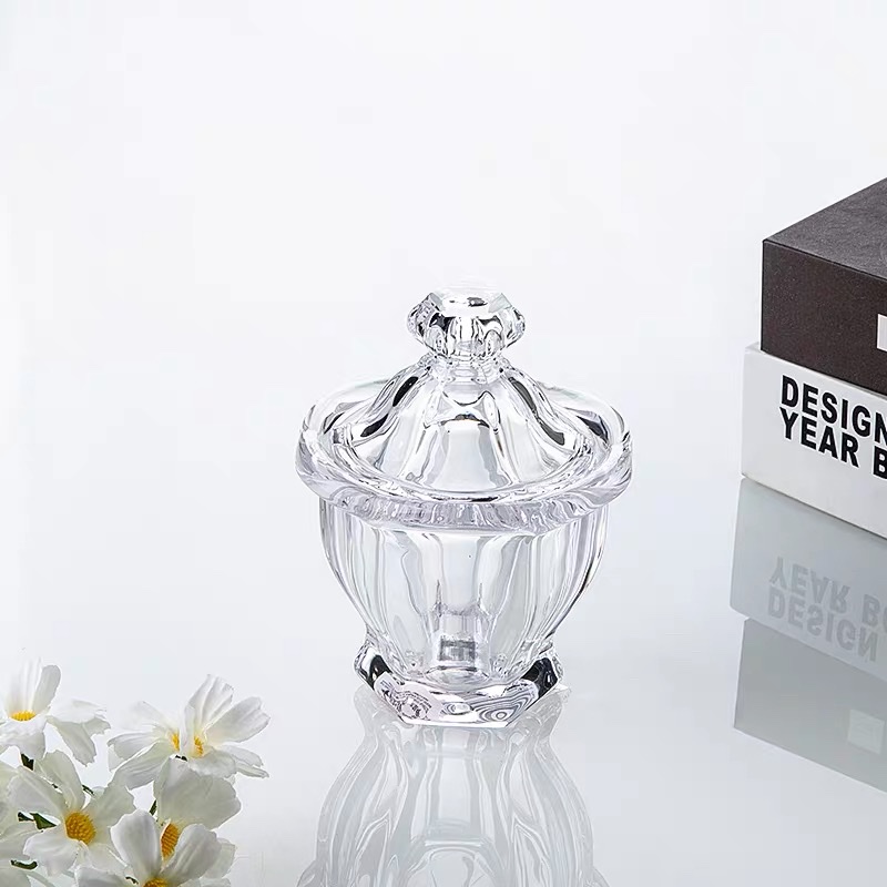 Chinese-style exquisite and thick crystal glass storage jars with LIDS, snack jars, fruit plates, storage jars, household dried fruit jars details Picture