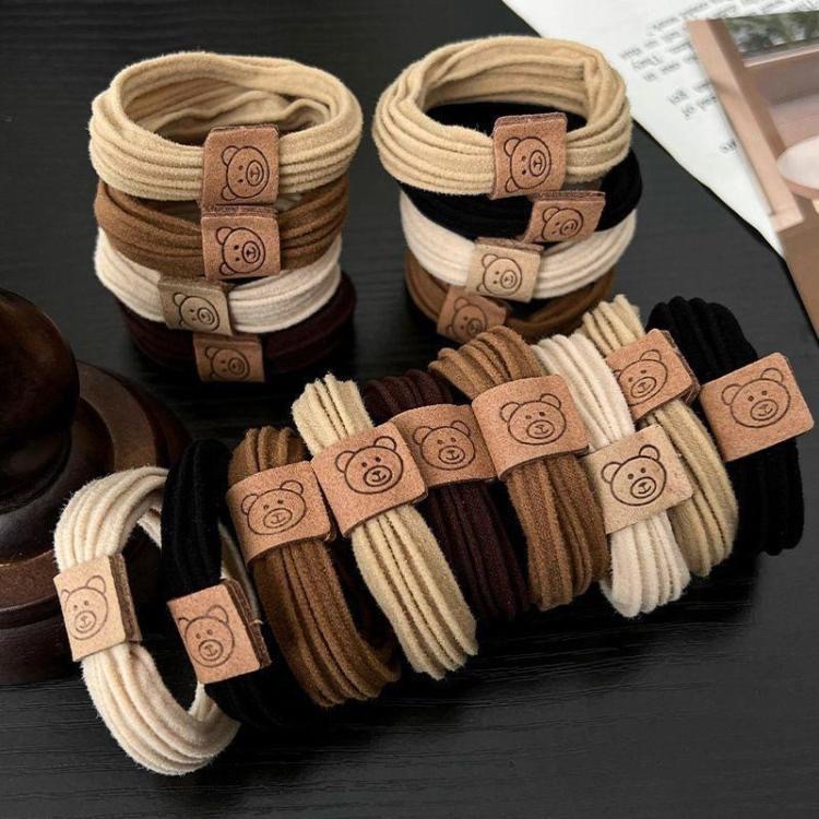 Simple, high-elasticity, seamless bear hair tie, leather band hair tie, durable high ponytail headwear, towel tie hair tie