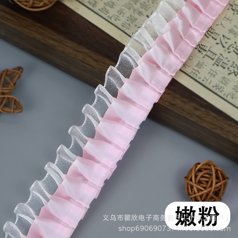 双层4cm褶皱涤纶雪纺边辅料袖口手工diy蕾丝花边爱心透明扇子材料花边详情10