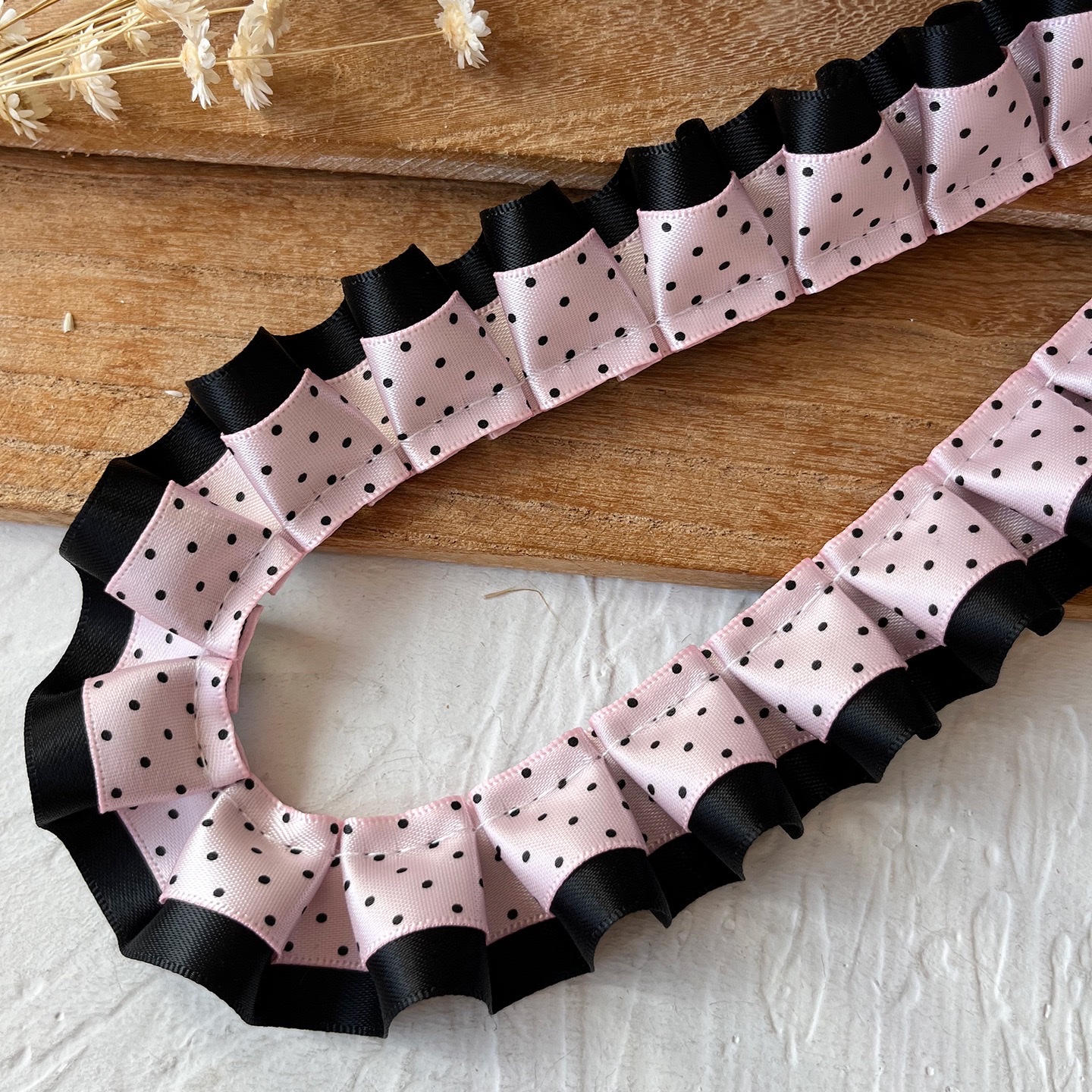 双层黑粉波点褶皱花边辅料手工diy材料痛板丝带发饰装饰手账素材 详情6