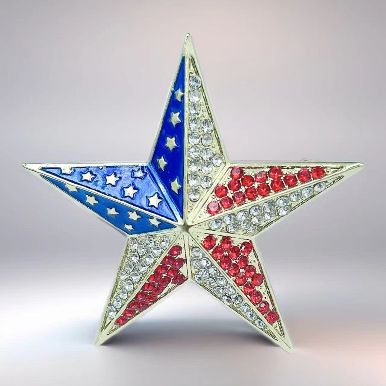 Wholesale of new European and American oil-dripping color diamond five-pointed star letter brooches, napkin rings and creative commemorative pins detail image 2