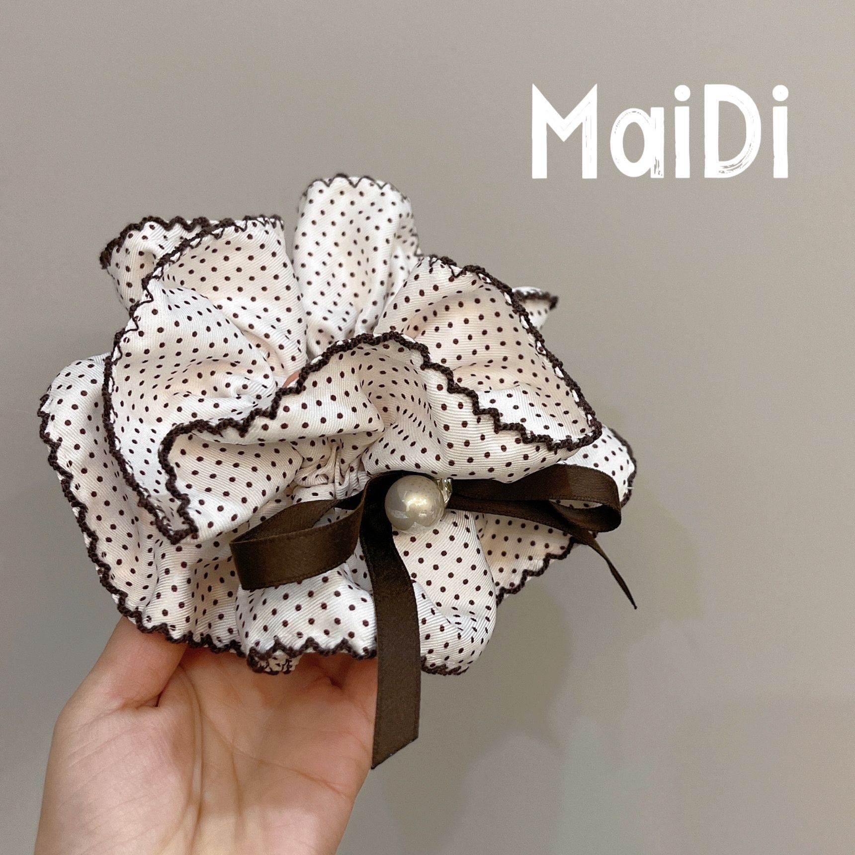 韩系温柔小波点大肠发圈女蝴蝶结高级感马尾头绳后脑勺头花头圈详情图3