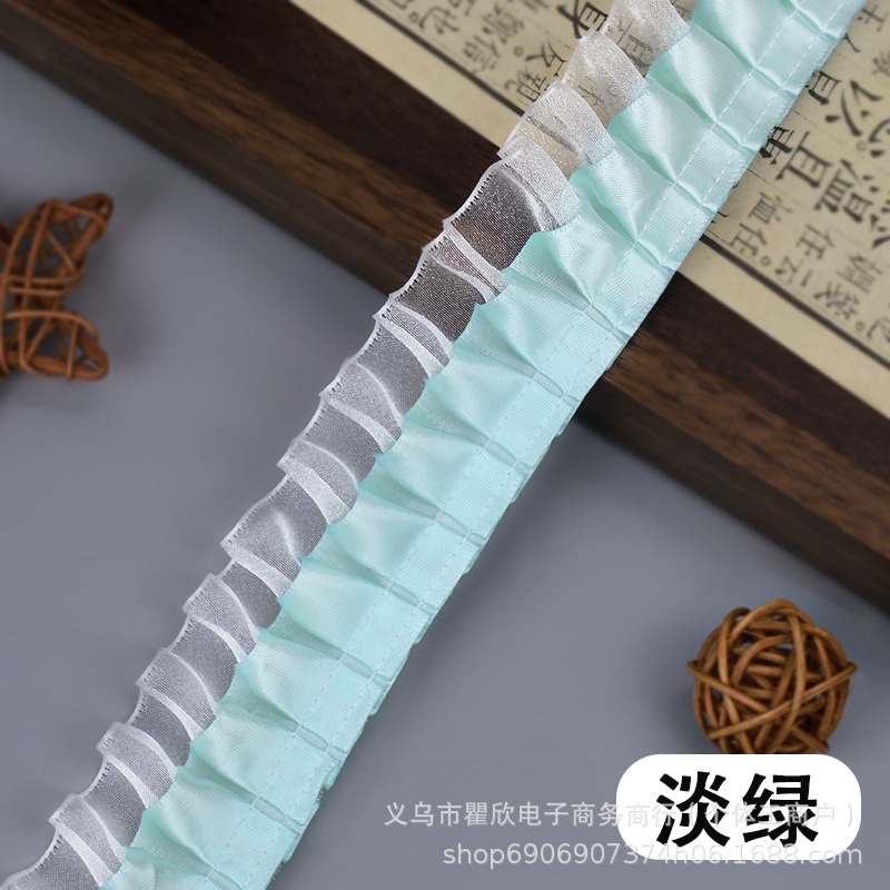双层4cm褶皱涤纶雪纺边辅料袖口手工diy蕾丝花边爱心透明扇子材料花边详情3