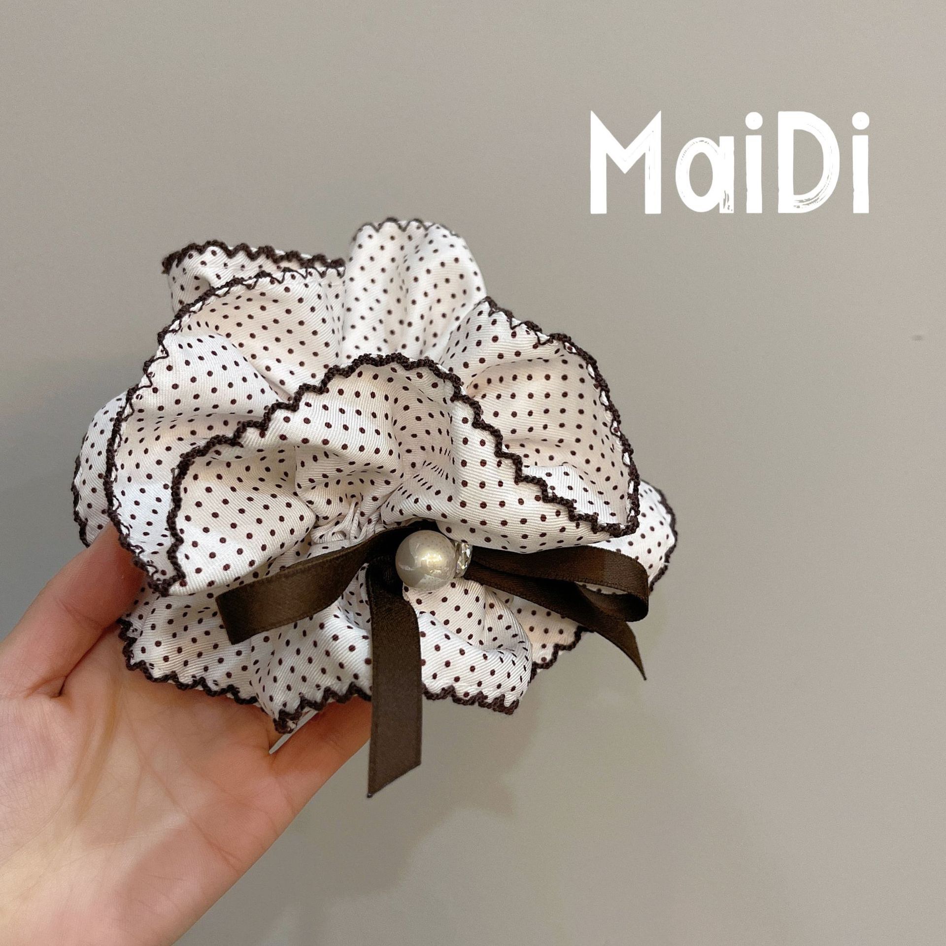 韩系温柔小波点大肠发圈女蝴蝶结高级感马尾头绳后脑勺头花头圈详情图4