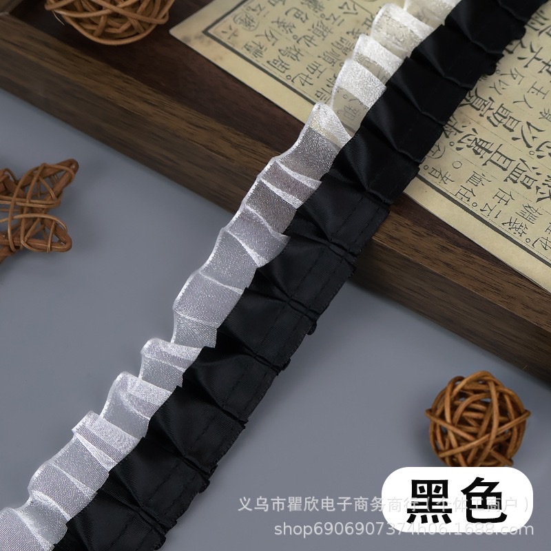 双层4cm褶皱涤纶雪纺边辅料袖口手工diy蕾丝花边爱心透明扇子材料花边详情8