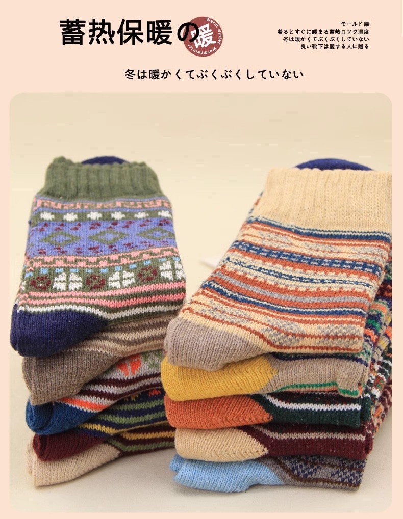 Men's vintage long socks for autumn and winter, men's ethnic style, student Korean style, Instagram trendy thick mid-calf, winter thick thread detail image 5