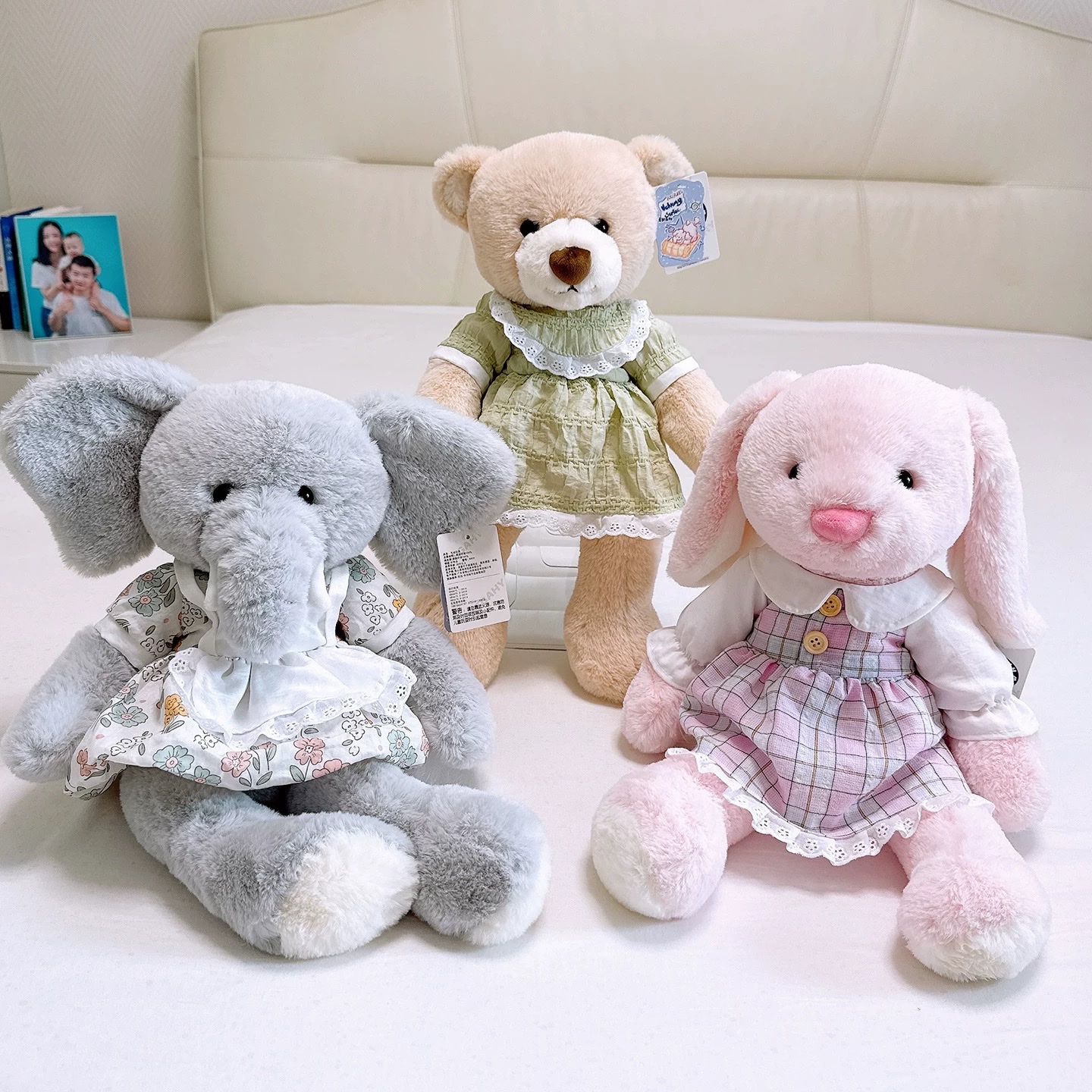 Meige Hai Jenny elephant doll in dress, pink rabbit plush toy, overalls, puppy doll, children's birthday gift details Picture
