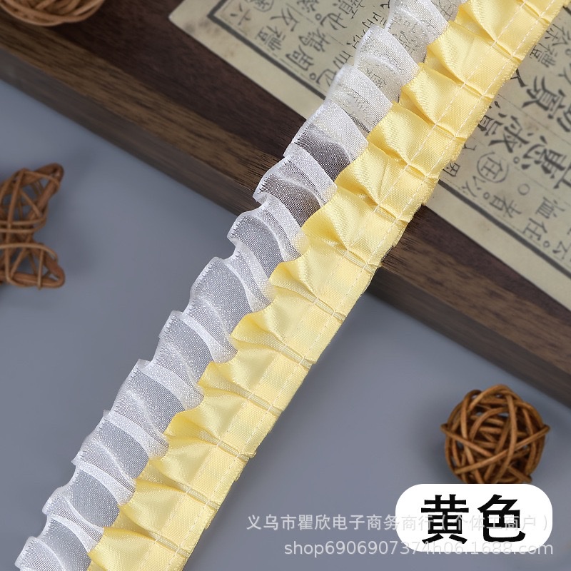 双层4cm褶皱涤纶雪纺边辅料袖口手工diy蕾丝花边爱心透明扇子材料花边详情2