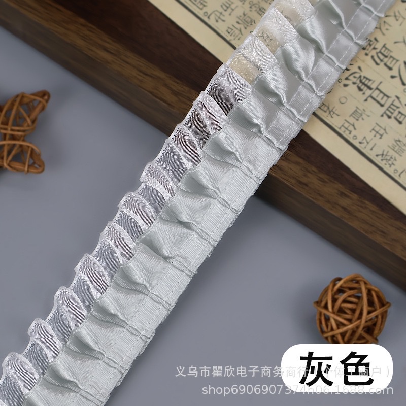 双层4cm褶皱涤纶雪纺边辅料袖口手工diy蕾丝花边爱心透明扇子材料花边详情9